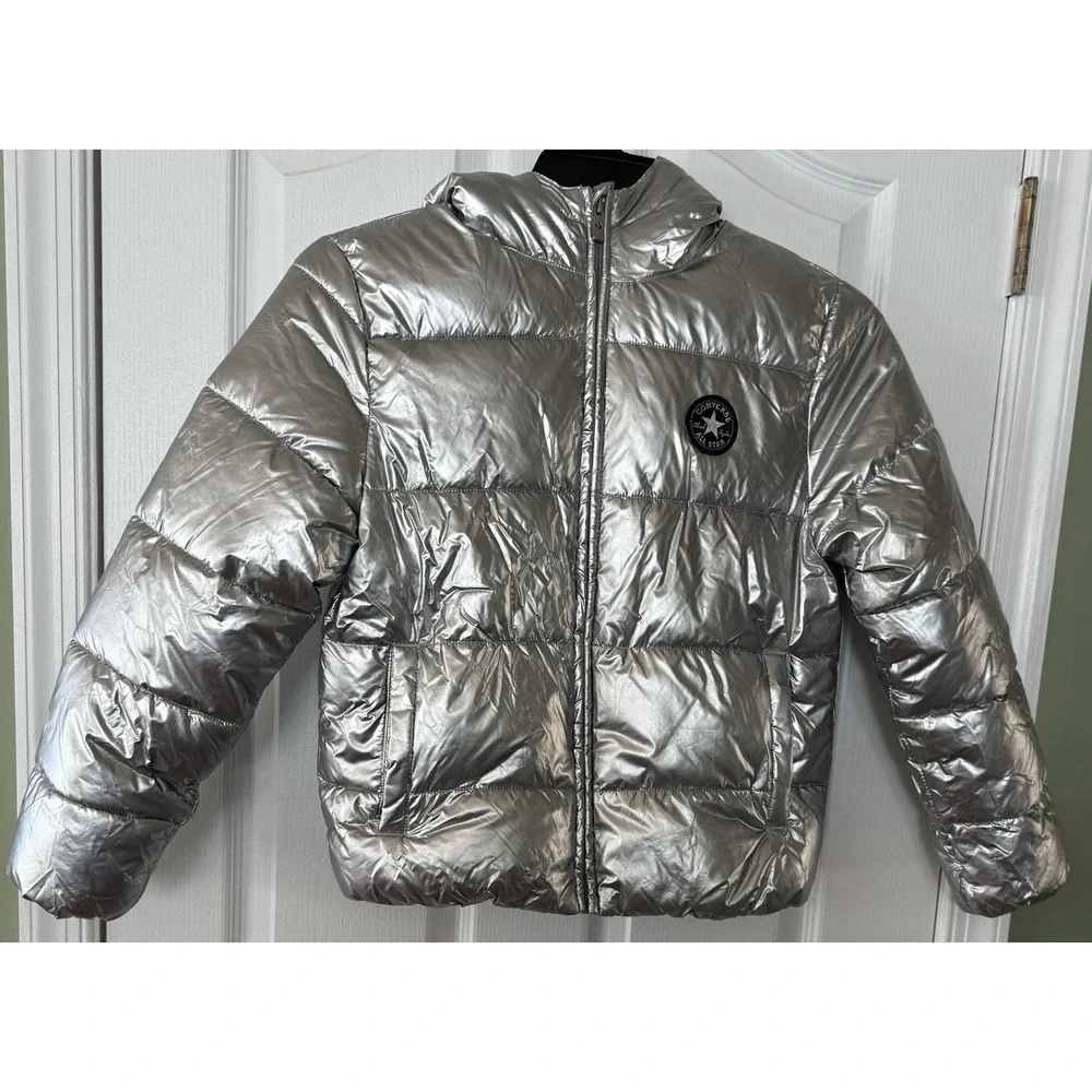 Converse Chuck Taylor All‎ Star Puffer Jacket Youth Size Large Metallic Silver